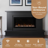Modern Ember Patton Black Mantel Package 64" W x 42" H with 42 Inch Electric Fireplace - 5 Flame Colors, 10 Ember Bed Colors, Log Kit & Crystal Embers | Alexa/WiFi Enabled Modern Ember