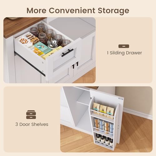 Itaar 71" Pantry Cabinet with Charging Station and LED Light, Kitchen Pantry Cabinet with Microwave Stand, 47.2" Wide Kitchen Storage Cabinets with Storage Cart 3 Tier for Dining Room, White Itaar