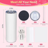 UIRZOTN 25 Pack 20 OZ Sublimation Tumbler Blanks Skinny Straight in Bulk, Stainless Steel Insulated Sublimation Tumbler with Polymer Coating for Heat Transfer, With Lid, Straw, ribbon, Gift Box UIRZOTN