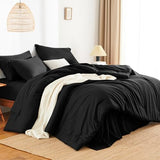 HIMEET Queen Comforter Set - 7 Pieces Bed in a Bag Queen Size, Luxury Comforter Set with Sheets for All Season, Bed Set with Comforter, Flat Sheet, Fitted Sheet, Pillowcases & Shams, Black HIMEET