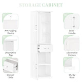 Pasirou 72" Tall Narrow Storage Cabinet with 2 Doors and One Drawer, Modern Freestanding Pantry Organizer with Adjustable Shelf and Door Shelves for Bathroom, Home Office, Kitchen, White Pasirou