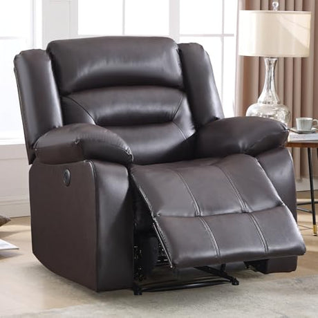 EBELLO Classic Power Recliner Chair, Faux Leather Oversized Electric Overstuffed Chair with Soft Cushion and Back, Sofa with Comfortable Armchair for Living Room, Brown EBELLO