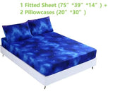 SDIII 3PCS Blue Space Fitted Sheet Set Twin, Bed in a Bag Galaxy Bedding Twin Sheet Fitted, Soft Microfiber, Soft Twin Sheet Set for Kids Boys and Girls, 1 Fitted Sheet and 2 Pillowcases SDIII