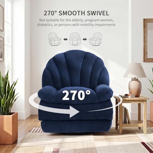 EONIX Dual Motor Power Swivel Rocking Recliner Chair for Living Room, Armless Oversized Shell Shape Lazy Boy Rocker Recliner, Plush Fabric Thickened Cushion, Elevated Soft and Comfort, Navy Blue