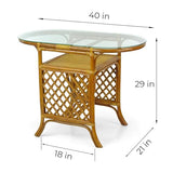 Borneo Compact Dining Set Colonial Color, Table with Glass Top + 2 Chairs with Cream Cushions, Handmade Natural Wicker Rattan Furniture Wickerix