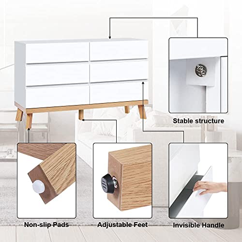 YIGOBUY White Dresser for Bedroom 6 Drawer Double Dresser Chest of Drawers Large Storage Cabinet Wooden Dresser for Bedroom, Living Room, Hallway YIGOBUY
