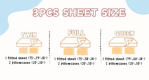 SDY 3PCS Dog Fitted Sheet, Doggy Print Pattern Bedding Sheet Full with Deep Pocket Fitted Sheet & 2 Pillowcases, Soft and Trendy, Kawaii Animals Cartoon Sheet for Boys, Girls and Teens, Full SDY