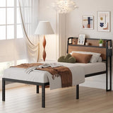 Maenizi 16 Inch Twin Bed Frames with Wood Headboard, Storage Bed Frame Twin No Box Spring Needed, Noise Free, Mahogany Maenizi