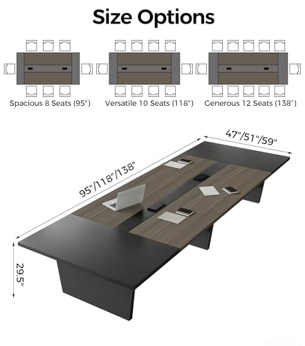 Anzhap 10FT Conference Table, Large Rectangular Seminar Meeting Table, Modern Conference Room Table with Cable Management & 2" Thickened DeskTop for Office Meeting (Oak + Gray, 118"L * 51"W * 30"H) Anzhap