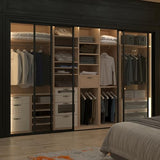 Doors55 4 Panel Glass Room Divider and Sliding Glass Closet Doors - Smoked Frosted Partition Wall - Clear, Smoked and Frosted Glass Sliding Doors Options (Clear Glass, 96x96) Doors55