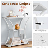 Hoctieon 3 Tier Console Table with Open Wood Shelves, Decorative Entryway Table with Curved Metal Frames, Narrow Sofa Table for Entrance, Living Room, Hallway, White Marbled Hoctieon