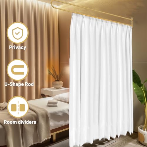 GSYUWIH U-Shaped Room Divider Curtains,Privacy Room Divider,Metal Support Wall Mounted Curtains,Blackout Ceiling Track Curtain with Hooks for Soundproofing for Beauty Salon Fitting Rooms Bedroom GSYUWIH