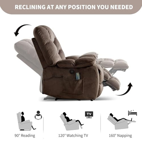 HAOMARKETS Oversized Power Recliner Chair with Massage and Heat, 41" Wide Electric Reclining Chairs with USB Port, Breathable Fabric Overstuffed Reclining Sofa for Living Room Bedroom (No Lift) HAOMARKETS