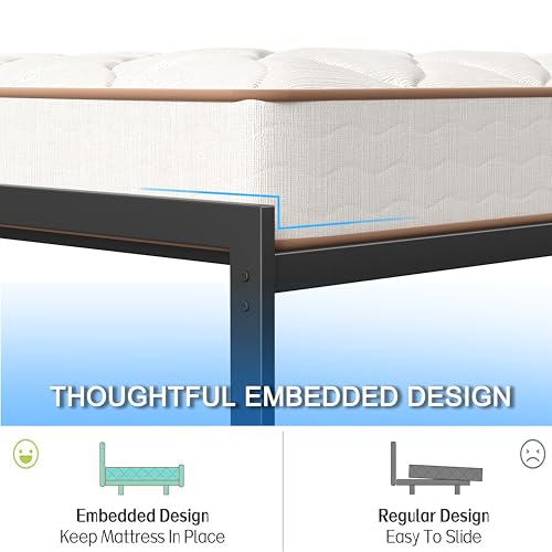HuaYing Twin Bed Frame with Smart LED Lights, Storage Headboard and USB Charging Station,Heavy Duty Wooden Slats, No Box Spring Needed, Noise Free, Easy Assembly (Classic Black, Twin) HuaYing