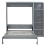 Merax Queen Size Murphy Bed, Wood Queen Wall Bed Frame with Shelves, Queen Murphy Cabinet Bed for Home, Office or Small Room, Gray Merax