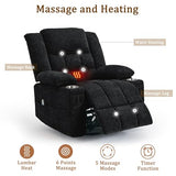 Korser Adult 360° Rotating Recliner with Massage and Heating Functions, Cup Holder and Manual Tilt Mechanism, Suitable for Living Room and Bedroom (Fabric, Black)