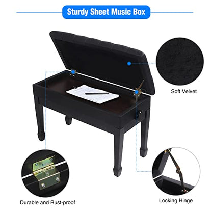 ALAPUR Adjustable Duet Piano Bench with Storage,Heavy Duty Wooden Double Keyboard Piano Bench Seat with PU Leather Cushion,Black - WoodArtSupply