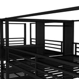 Queen Size Quadruple Metal Bunk Bed with Wardrobe & Storage Shelves, Quadruple Metal Bunk Bed Frame with Noise-Reduced Design (Black/Queen) MERITLINE