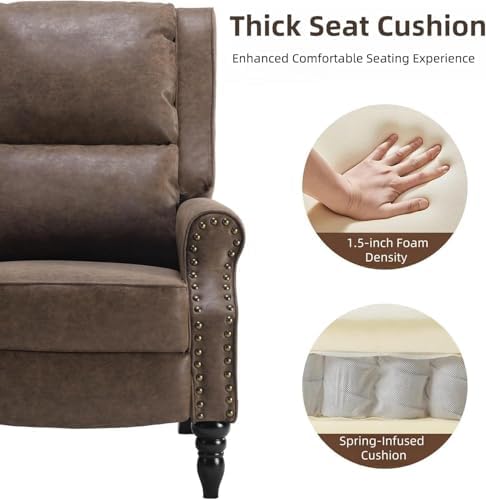Trygoal Leather Recliner Chair, Pushback Recliner Chair with Adjustable Backrest Footrest, Mid Modern Reclining with Overstuffed Arms Lumbar Support for Reading, Living Room, Coffee Brown