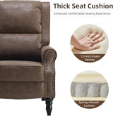 Trygoal Leather Recliner Chair, Pushback Recliner Chair with Adjustable Backrest Footrest, Mid Modern Reclining with Overstuffed Arms Lumbar Support for Reading, Living Room, Coffee Brown