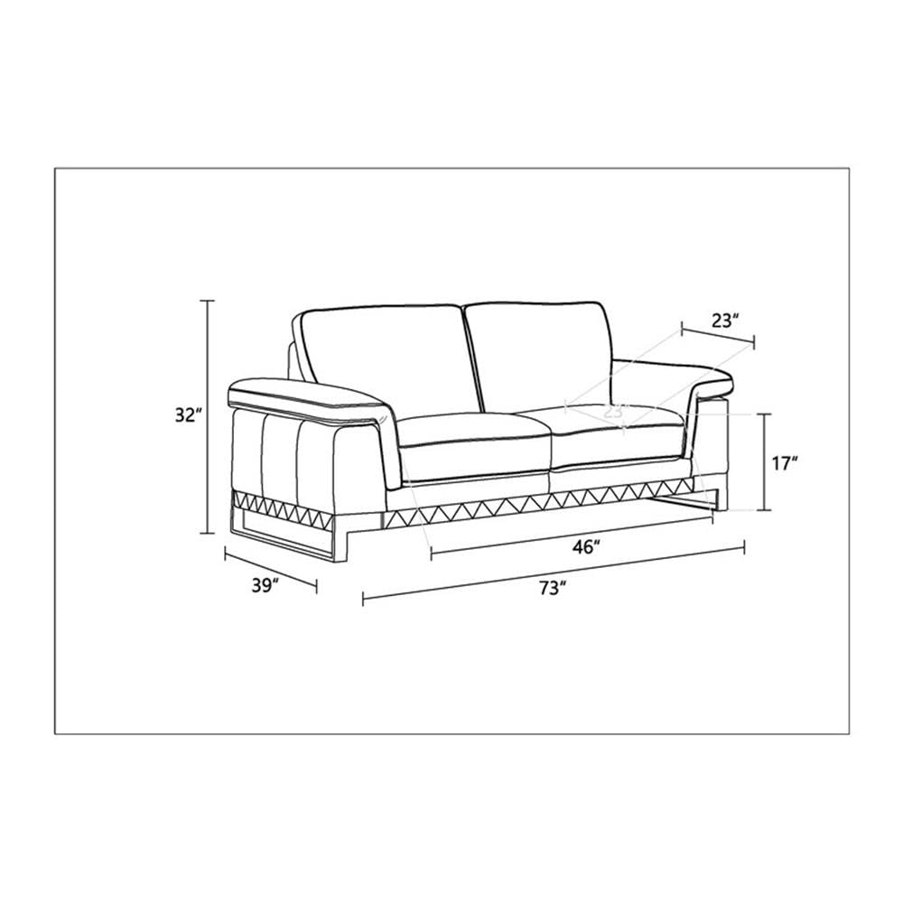Pemberly Row Modern 73" Genuine Italian Leather Loveseat in Black Pemberly Row