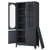 Lusiwry 71”H Metal Storage Cabinet with Lock Glass Doors and Shelves,Steel Garage File Cabinets, Kitchen Pantry Cabinet Tall Locker Organizer for Home, Office, Warehouse,Tool（Black） Lusiwry