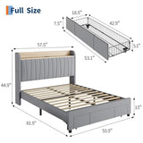 GarveeHome Upholstered Bed Frame with Storage Headboard and Charging Station, Platform Bed Frame with Drawers, Heavy Duty, No Box Spring Needed, Easy Assembly, Grey, Full Size GarveeHome