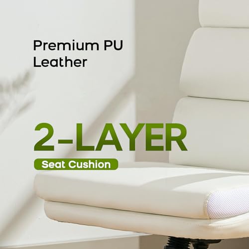 Office Chair Adjustable Desk Chair Mid Back Executive Comfortable Bonded Leather Ergonomic Back Support Home Computer Chair with Padded Flip-up Armrest Swivel Wheels (White) amseatec