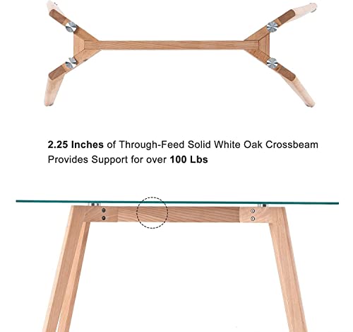 ivinta Glass Office Desk, 43" Rectangular Computer Desk with Solid Wood Legs, Modern Dining Table for Living Room, Office, Kitchen, TAM-WT ivinta