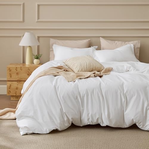 Bedsure 100% Washed Cotton Duvet Cover King Size - Natural White Minimalist Cotton Duvet Cover Linen Like for All Seasons - GentleSoft™ Plain Simple Bedding (Natural White, King, 104"x90") Bedsure