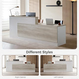 Huariifowm 110" L-Shaped Reception Desk with Counter, Drawers, Open Shelves and Keyboard Tray, Modern Front Desk for Office Reception Area, Oak+Warm White, Right Cabinet Huariifowm