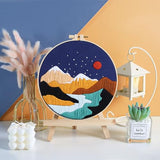 GLTAYLMY 3 Set Landscape Embroidery Kits for Beginners with Mountain Sun Moon Pattern,Adults Starter Cross Stitch Kit DIY Needlepoint Kits