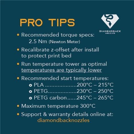 Diamondback Nozzles – Original K1, K1 Max, and CR-M4 Compatible – Polycrystalline Solid Diamond Tip 3D Printer Nozzles, Improved Extrusion, Any Filament, Long Life, Wear Resistant, USA Made (0.6mm) US Synthetic