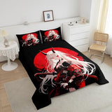 Erosebridal Twin Japanese Anime Bedding Set for Kids, Anime Girl Comforter Set Kawaii Japanese Style Duvet Insert Cartoon Japan Animation Quilt for Boys Teens Adult Women Bedroom, Red Black Erosebridal