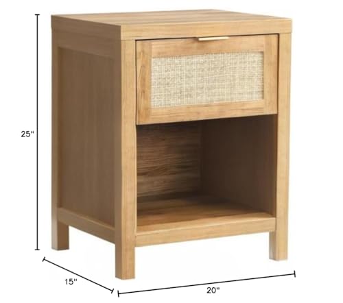 SICOTAS Rattan Nightstand Set of 2 - Farmhouse Night Stand with Drawer and Storage Shelf - Boho Bedside Table End Table Side Table Accent Table for Bedroom Living Room SICOTAS