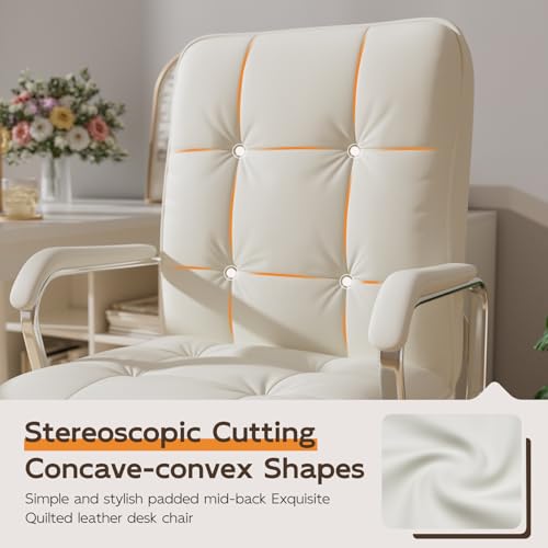 HomeZeer White Office Chair with Soft Leather, Swivel Computer Home Office Desk Chair with Wheels and Padded Arms, Adjustable Height and Tilt HomeZeer