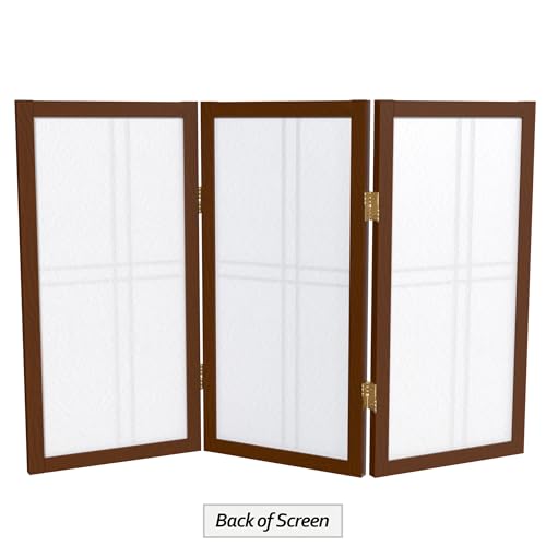 2 ft. Short Desktop Double Cross Shoji Screen - Walnut - 3 Panels Red Lantern