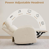 Dual Motors Power Recliner with Adjustable Headrest, Electric Swivel Rocker Recliner for Nursery, Glider Reclining Rocking Nursery Chairs for Small Space, Living Room, Bedroom, Chenille Cream White