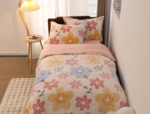 Meeting Story Flower Bedding 3 Piece Full Comforter Set for Girls, Lightweight Soft Breathable Washable Yellow Bed Set Meeting Story