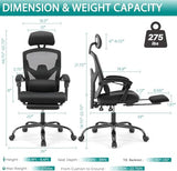 DUMOS Home Office Desk Chair with Footrest, High-Back Mesh Rolling Swivel Reclining Chairs with Wheels, Comfortable Headrest, Lumbar Support, Comfy Arms for Home, Office, Gaming, Student, Inky DUMOS