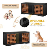 DWVO 71" Double Dog Crate Furniture for 2 Dogs with Sliding Fence Door, Heavy Duty Dual Dog Kennel TV Stand Large Dogs, Indoor Decorative Wooden 2 Dog Cage Table for Living Room, Black & Walnut DWVO
