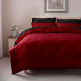 ELNIDO QUEEN® Queen Comforter Set 7 Pieces, Red and Black Bed in a Bag Queen Size, Bed Set All Seasons Bedding Sets with Reversible Comforter, Flat Sheet, Fitted Sheet, Pillowcases and Pillow Shams ELNIDO QUEEN