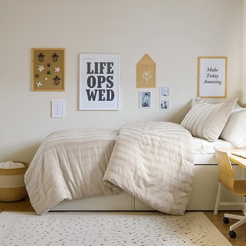 Madison Park Essentials Striped Duvet Cover Set Twin/Twin XL, Modern Minimalist Bedding Set with Premium Jacquard Stripe, 2 Pieces Duvet Cover Reversible with Zipper Closure & Corner Ties,Neutral Madison Park Essentials