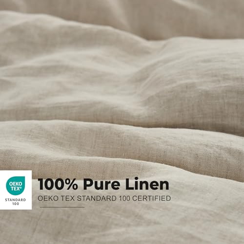 Simple&Opulence 100% Washed Linen Duvet Cover Set with Embroidered,3 Pieces Soft Farmhouse Comforter Set with Button Closure,1 Duvet Cover and 2 Pillowshams(King,Natural Linen) Simple&Opulence