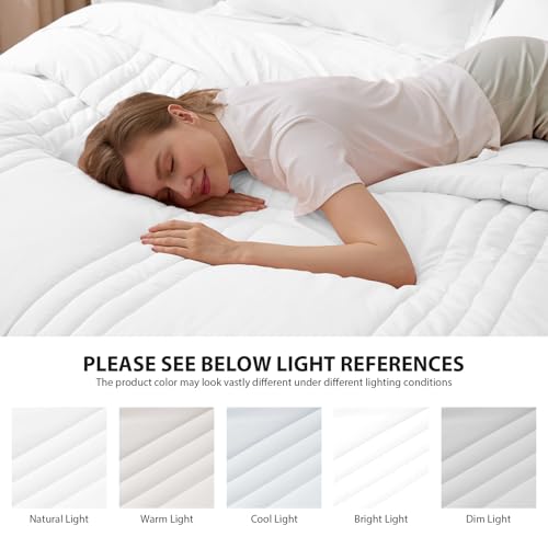 Velorose Queen Comforter Set White - Bed in a Bag Queen Size 7 Pieces, Soft Bedding Set for All Seasons, Premium Queen Comforter Set with Comforter, Sheets, Pillowcases & Shams Velorose