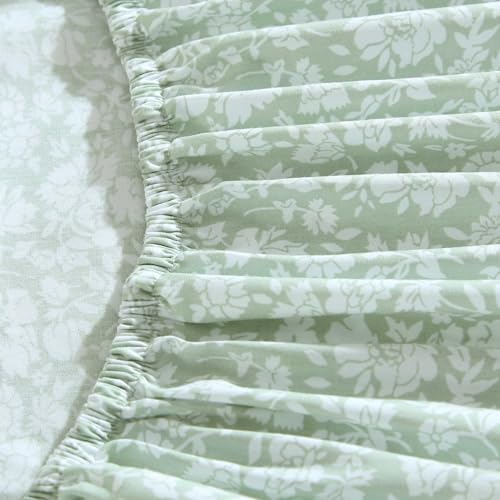Laura Ashley - Sheets, Cotton Percale Bedding Set, Lightweight & Breathable Room Essentials (Heirloom Ditzy Green, King) Laura Ashley