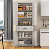 YITAHOME 72.6" H Farmhouse Kitchen Pantry Cabinet, Freestanding Tall Storage Cabinet with 4 Doors, Drawer and Adjustable Shelves, Tall Cupboard for Dining Room, Living Room, White Oak YITAHOME