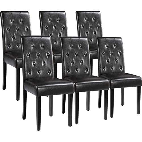 Yaheetech Set of 6 Dining Chairs Kitchen Chairs with Faux Leather Surface and Rubber Wood Legs Modern Tufted Side Chairs for Dining Room, Kitchen, Living Room, Brown - WoodArtSupply