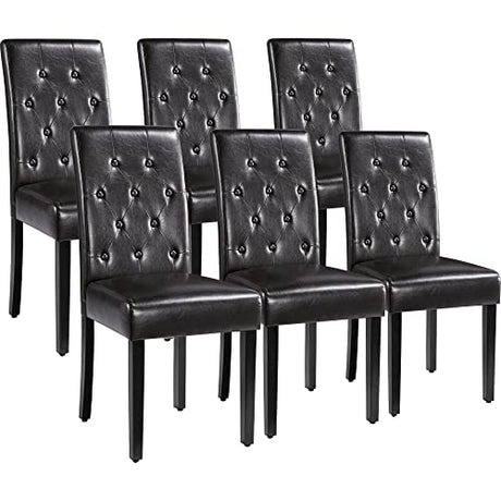 Yaheetech Set of 6 Dining Chairs Kitchen Chairs with Faux Leather Surface and Rubber Wood Legs Modern Tufted Side Chairs for Dining Room, Kitchen, Living Room, Brown Yaheetech