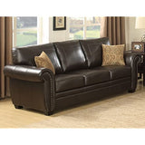 AC Pacific Louis Traditional Upholstered Leather Living Room Piece with Antique Brass Nail Head Trim, Sofa, Umber AC Pacific